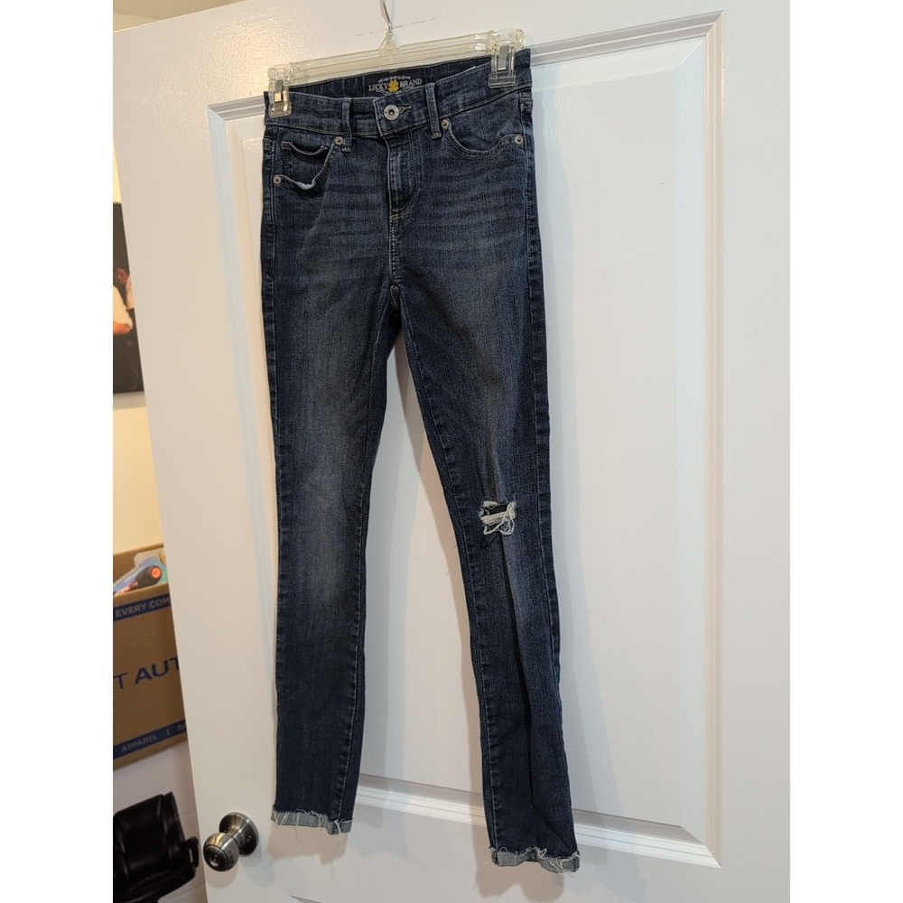 Lucky Brand Ava Jeans Womens Size 00/24 Blue Denim Ripped Skinny Ankle Leggings